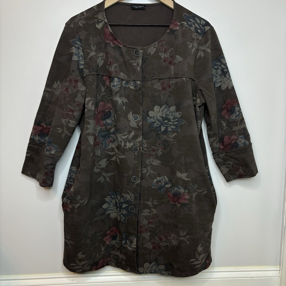 Luca Vanucci Dress Large Brown Floral‎ Cottage Lagenlook Forest Oversized Boho